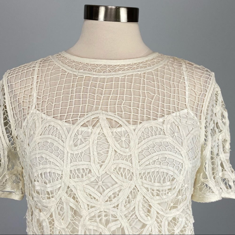 Rag and Bone Womens Nancy Sheer Battenburg Lace Blouse White Short Sleeve size M - Picture 4 of 16